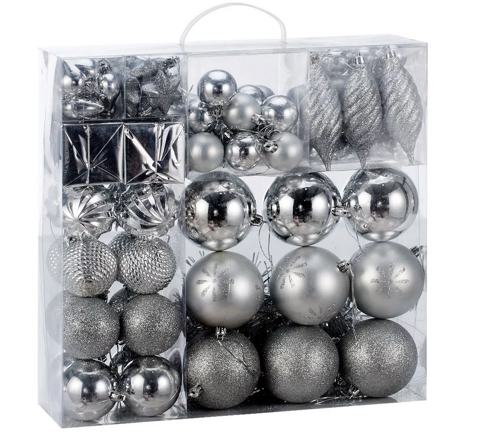 Kerstboom\u0020decoraties\u0020\u002D\u0020Set\u0020van\u0020103\u0020\u002D\u0020zilverkleurig