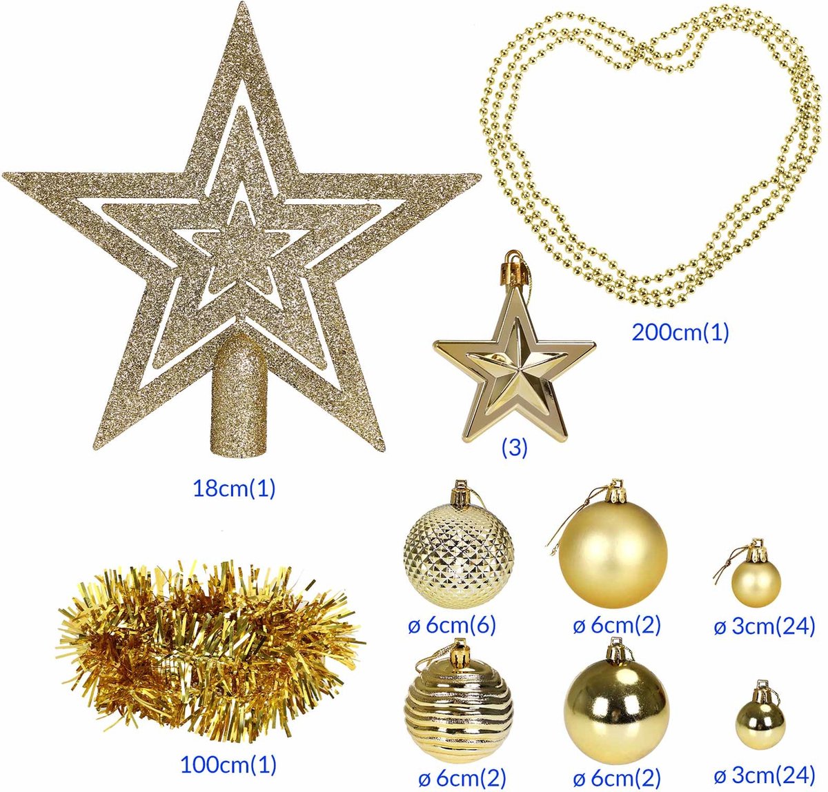Kerstboom\u0020decoraties\u0020\u002D\u0020Set\u0020van\u002066\u0020\u002D\u0020goudkleurig