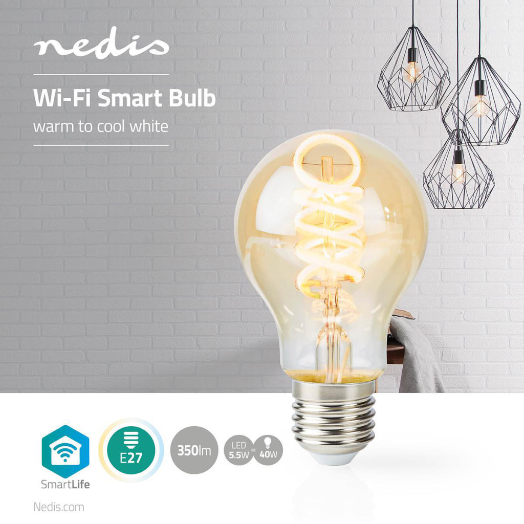 Nedis\u0020WIFILT10GDA60\u0020Wi\u002Dfi\u0020Warm\u0020Tot\u0020Koel\u0020Wit\u0020Led\u0020Filamentlamp\u0020Gedraaid\u0020E27\u0020A60\u00205,5\u0020W\u0020350\u0020Lm