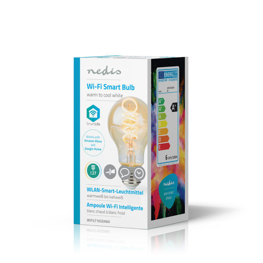 Nedis\u0020WIFILT10GDA60\u0020Wi\u002Dfi\u0020Warm\u0020Tot\u0020Koel\u0020Wit\u0020Led\u0020Filamentlamp\u0020Gedraaid\u0020E27\u0020A60\u00205,5\u0020W\u0020350\u0020Lm