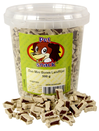 PETSNACK\u0020BOTJES\u0020MINI\u0020DUO\u0020LAM\u002FRIJST\u0020500\u0020GR