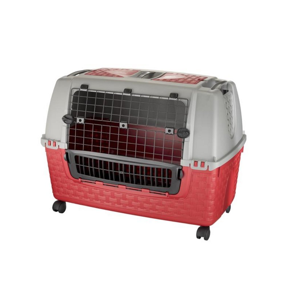 Bama\u0020Pet\u0020Transportbox\u0020met\u0020Wieltjes\u002088x52x60\u0020cm\u0020Rood\u002FGrijs
