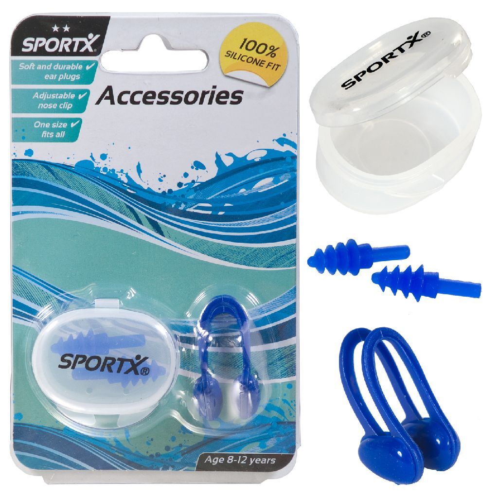 SportX\u0020Junior\u0020Neusclip\u0020en\u0020Oordopjes\u00202\u0020Sterren\u0020Blauw