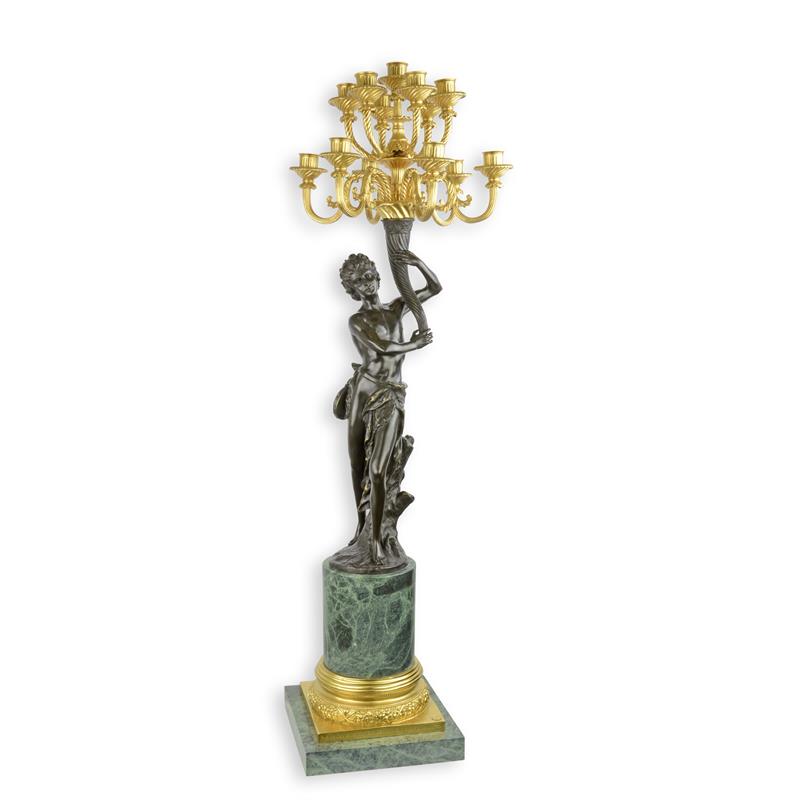 A\u0020THIRTEEN\u002DLIGHT\u0020BRONZE\u0020FIGURAL\u0020CANDELABRUM\u0020ON\u0020MARBLE\u0020BASE