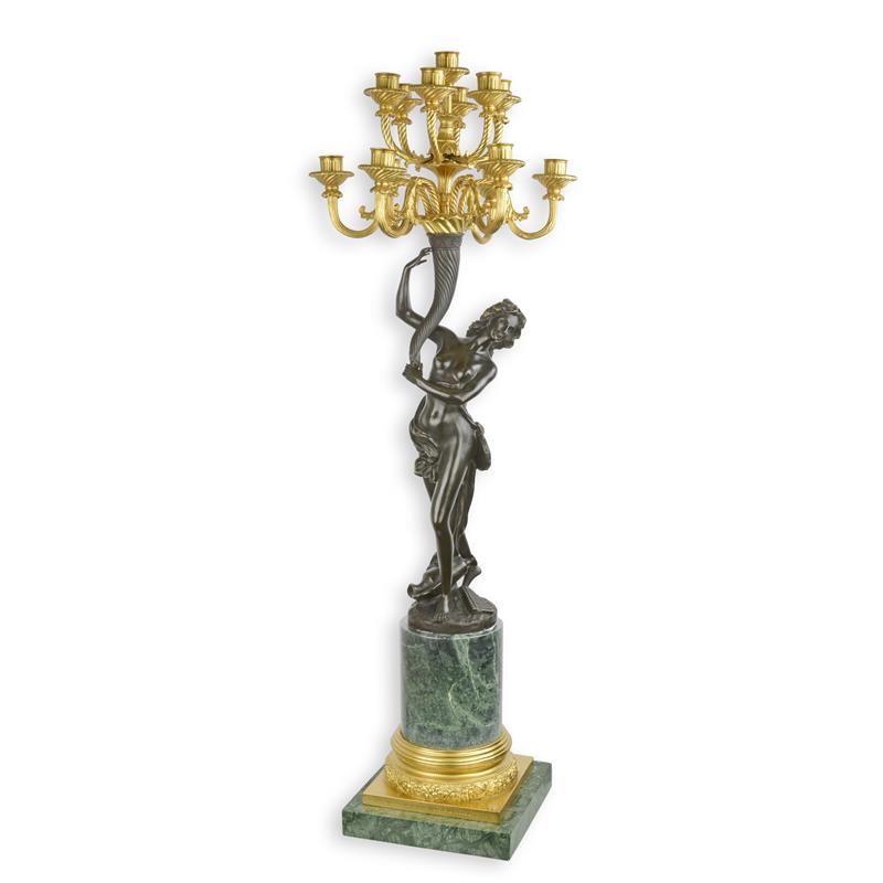 A\u0020THIRTEEN\u002DLIGHT\u0020BRONZE\u0020FIGURAL\u0020CANDELABRUM\u0020ON\u0020MARBLE\u0020BASE