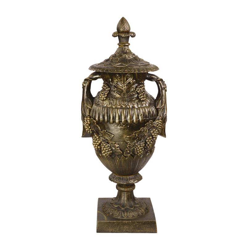 Gietijzeren\u0020sierurn\u0020op\u0020voet,\u0020brons\u002Dlook