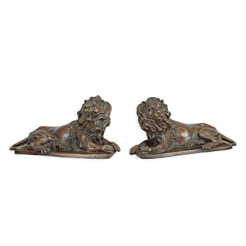 A\u0020BRONZE\u0020PAIR\u0020OF\u0020RECLINING\u0020LIONS