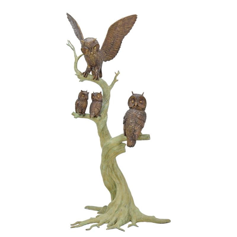 BRONZEN\u0020SCULPTUUR\u0020VAN\u0020TWEE\u0020UILEN\u0020EN\u0020KUIKENS\u0020IN\u0020EEN\u0020BOOM