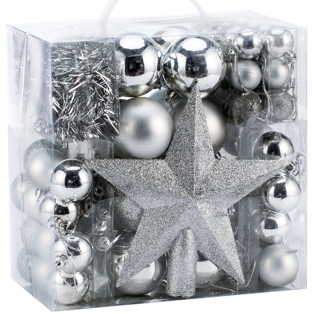 Kerstboomballen\u0020kunststof\u0020kleur\u0020Zilver\u0020set\u0020van\u002077\u0020stuks