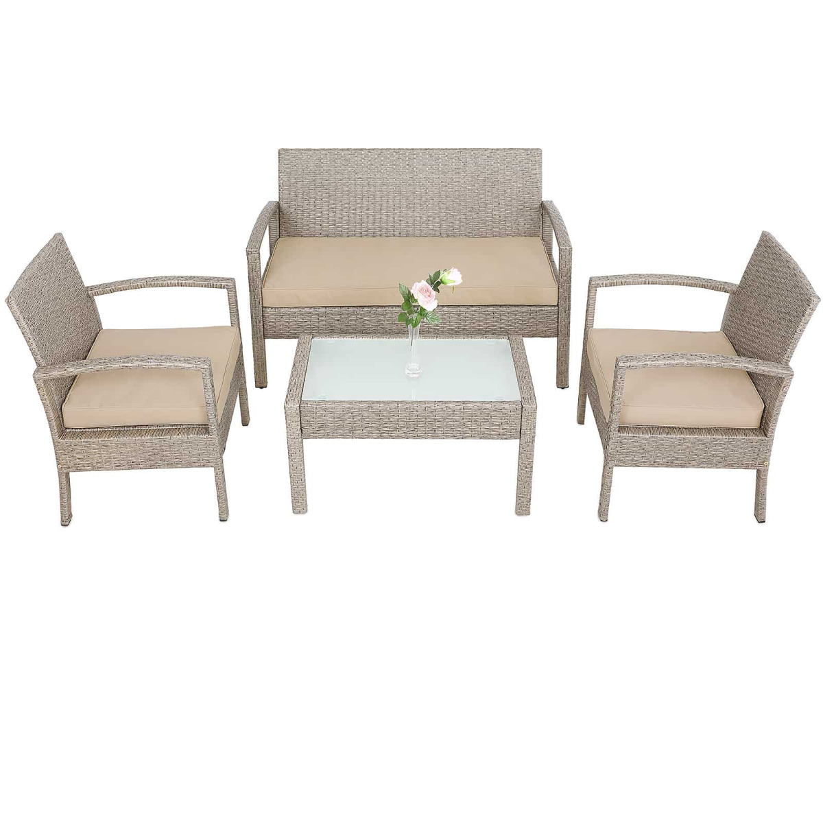 Polyrattan\u0020Tuinzitgroep\u00204\u002Ddelig.\u0020Creme Polyrattan\u0020Tuinzitgroep\u00204\u002Ddelig.\u0020Creme