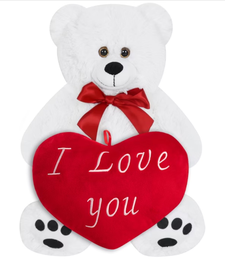 Knuffelbeer\u0020Wit\u002050cm\u0020met\u0020HartKussen\u002032cm\u0020