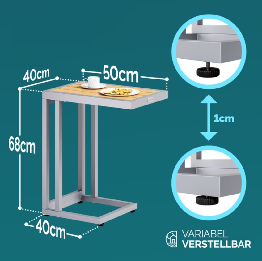 Bijzettafel\u0020zilver\u0020naturel\u0020WPC\u002065.5x50x40cm