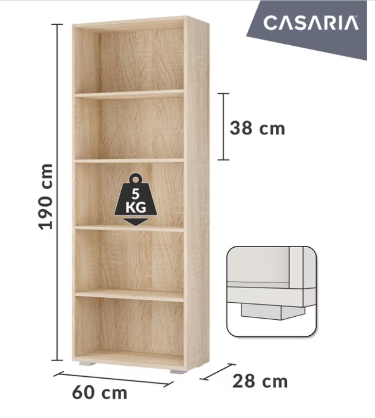 Boekenkast\u0020Vela\u0020Eikenhout\u0020met\u00205\u0020opbergvakken