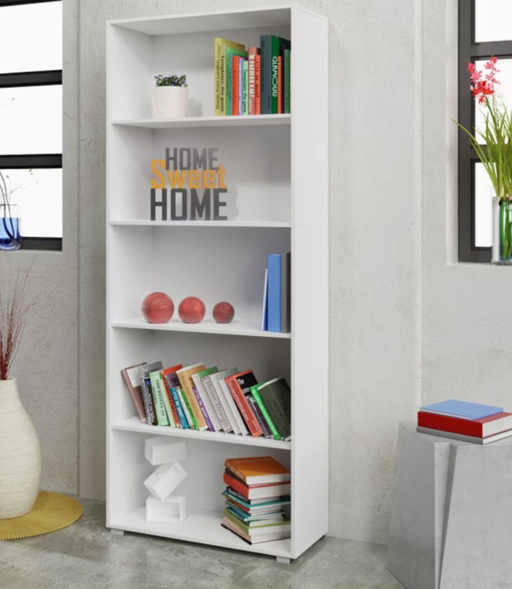 Boekenkast\u0020Vela\u0020Wit\u0020met\u00205\u0020opbergvakken