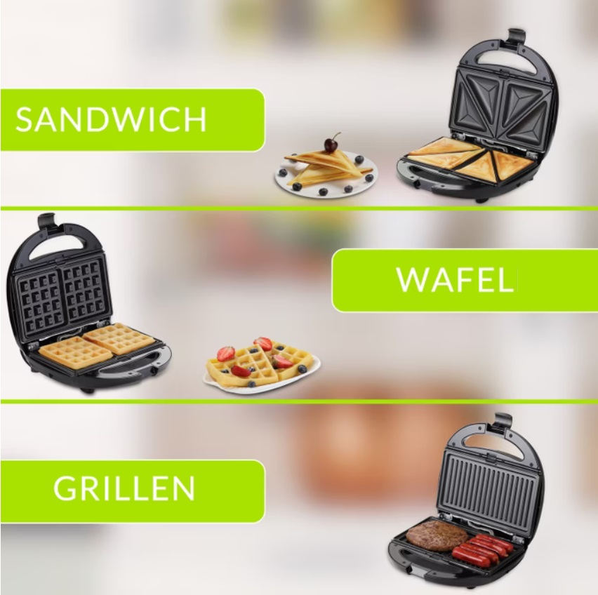 Sandwichmaker\u00203in1\u0020Zwart\u002FZilver\u00201000W\u0020