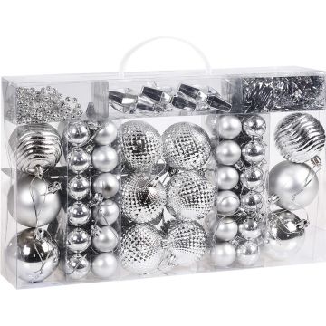Kerstboom decoraties - Set van 66 - zilver