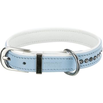 TRIXIE HALSBAND HOND ACTIVE COMFORT MET STRASS STEEN LEER LICHTBLAUW 17-21X1,2 CM