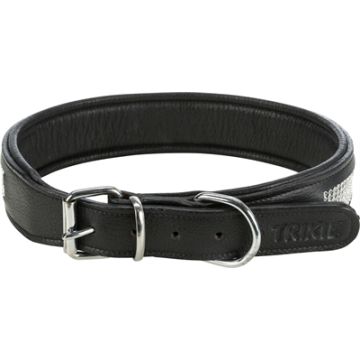 TRIXIE HALSBAND HOND ACTIVE COMFORT MET STRASS STEENTJES LEER ZWART 38-48X3,5CM