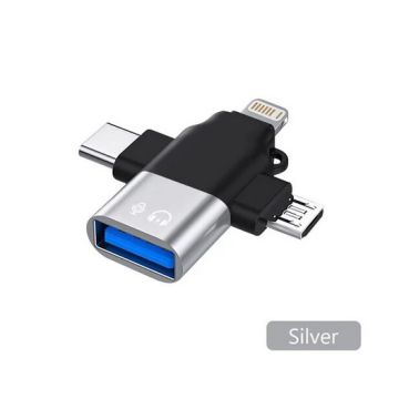 Elough- 3 In 1 - Usb3.0 - Data Reader / Transfer Micro/Type C/Bliksem Converter Voor Usb Disk Mouse - Smart Cardreader Voor Iphone Samsung Tablet Ipad - Zilver