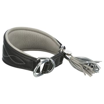 TRIXIE HALSBAND HOND ACTIVE COMFORT VOOR WINDHONDEN LEER ZWART / GRIJS 21-26X4 CM