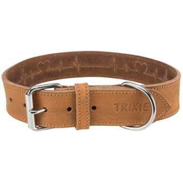 TRIXIE HALSBAND HOND RUSTIC VETLEER HEARTBEAT BRUIN 55-65X4 CM