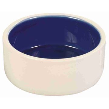 TRIXIE VOERBAK KERAMIEK CRÈME / BLAUW 12X12 CM 350 ML 4 ST