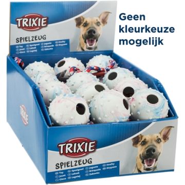 TRIXIE NATUURRUBBER BAL AAN KOORD ASSORTI 30X6X6 CM 24 ST