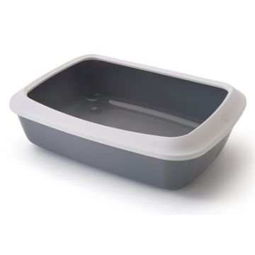 SAVIC KATTENBAK IRIZ MET RAND KOUDGRIJS / WIT 50X37X13 CM