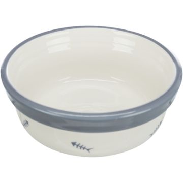 TRIXIE VOERBAK DRINKBAK KERAMIEK WIT / BLAUWGRIJS 12 CM 300 ML