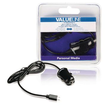 Valueline VLMB60890B10 Micro-usb-autolader Micro Usb Male - 12v Autoaansluiting 1,00 M Zwart 2.1a