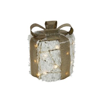 Kerstkado met 20 leds warm-wit sneeuw glittergoud