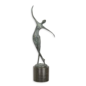 A BRONZE SCULPTURE OF A SINGLE DANCING MAN GREEN FINISH