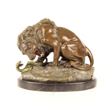 A BRONZE SCULPTURE OF A LION AND SERPENT