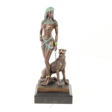 A BRONZE SCULPTURE OF CLEOPATRA WITH PANTHER