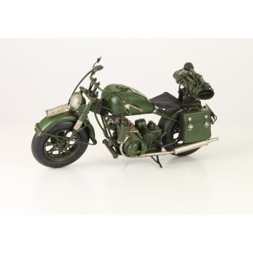 EEN TINNEN MODEL VAN EEN MILITAIRE MOTORFIETS