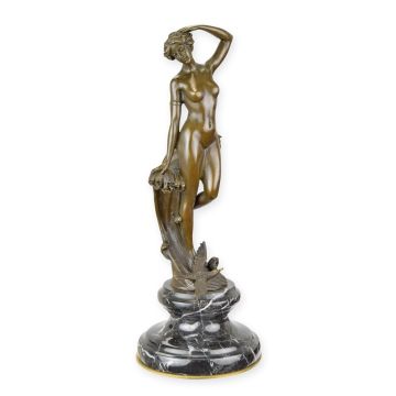 A BRONZE SCULPTURE OF A NYMPH (BRASS PLATE UNDERNEATH BASE)