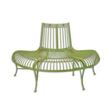 A GREEN DEMI ROUND IRON TREE BENCH