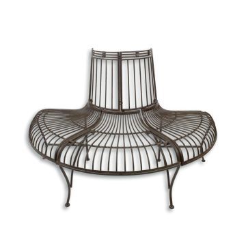 A DEMI ROUND IRON TREE BENCH, BROWN