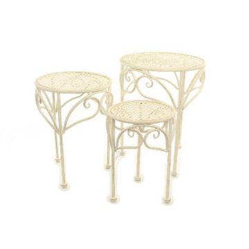 A SET OF 3 WHITE IRON FLOWER TABLES