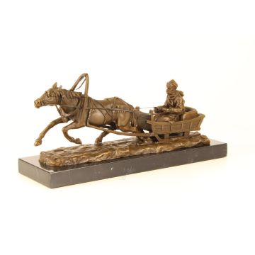 A BRONZE SCULPTURE OF A HORSE DRAWN SLEDGE