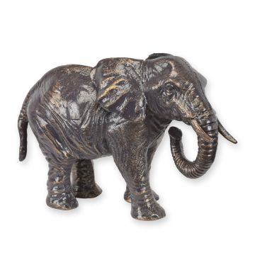 A CAST IRON SCULPTURE OF A ELEPHANT