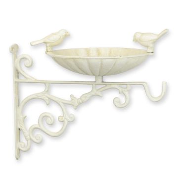 A CAST IRON WALL MOUNT BIRD BATH WITH HOOK
