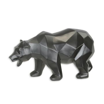 A RESIN POLYGONAL FIGURINE OF A BEAR, BLACK
