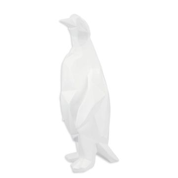 A RESIN POLYGONAL FIGURINE OF A PENGUIN, WHITE