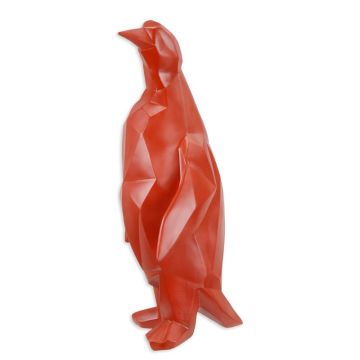 A RESIN POLYGONAL FIGURINE OF A PENGUIN, RED