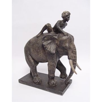 A RESIN GROUP OF AN ELEPHANT WITH RIDER