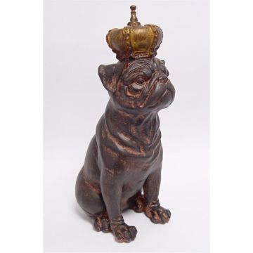 A RESIN FIGURINE OF A CROWNED BULLDOG
