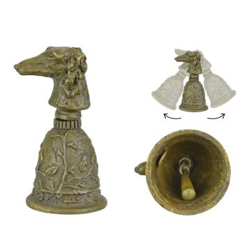 A BRONZE TABLE BELL WITH A BORZOI'S HEAD GRIP