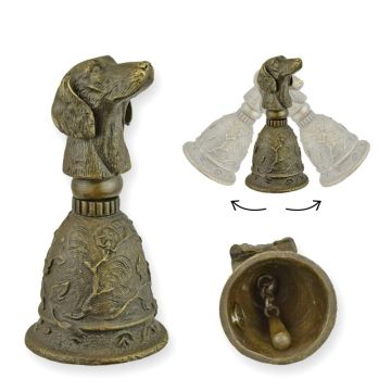 A BRONZE TABLE BELL WITH HOUND'S HEAD GRIP