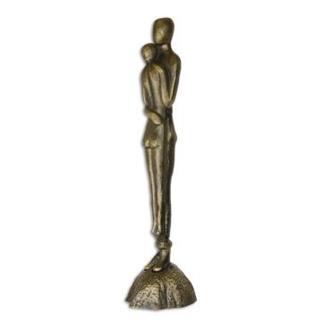A CAST IRON SCULPTURE OF AN EMBRACING COUPLE - BRONZE LOOK